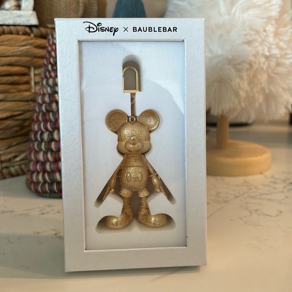 NIB Disney X Baublebar Mickey Mouse Goldtone Bag Charm/Keychain Comes